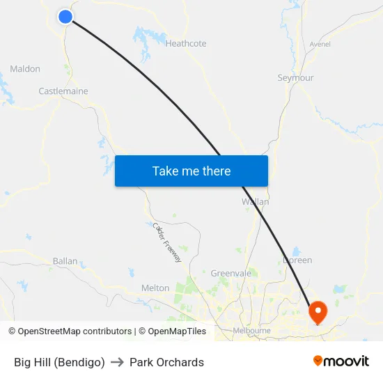 Big Hill (Bendigo) to Park Orchards map