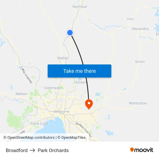 Broadford to Park Orchards map