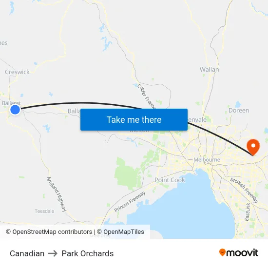 Canadian to Park Orchards map