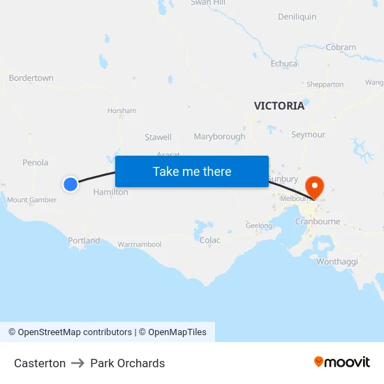 Casterton to Park Orchards map
