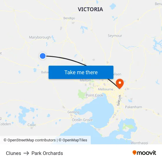 Clunes to Park Orchards map