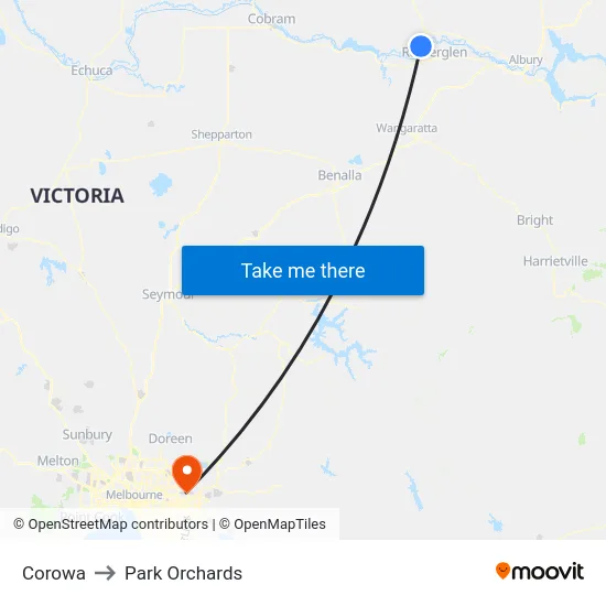 Corowa to Park Orchards map
