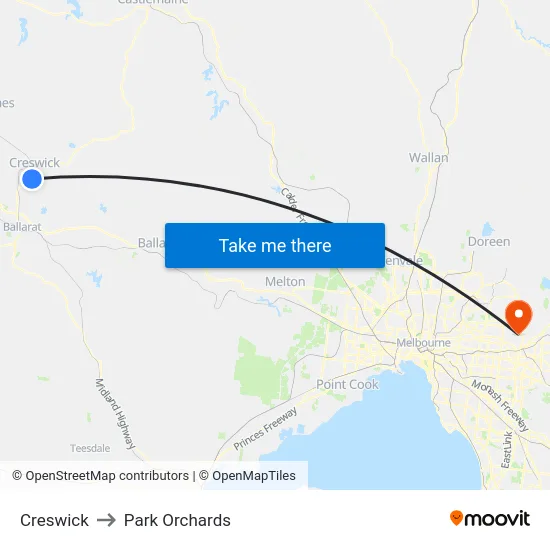 Creswick to Park Orchards map