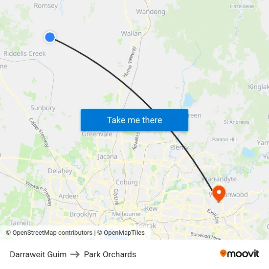 Darraweit Guim to Park Orchards map