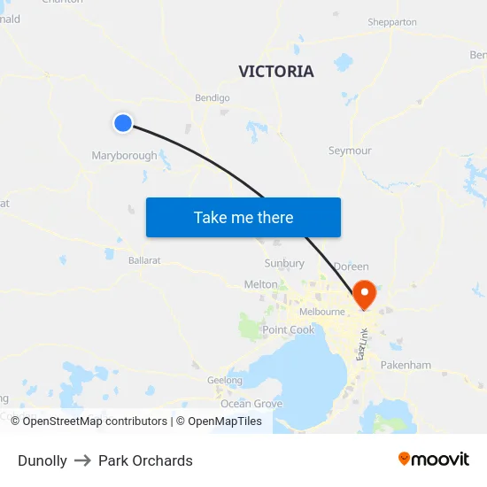 Dunolly to Park Orchards map