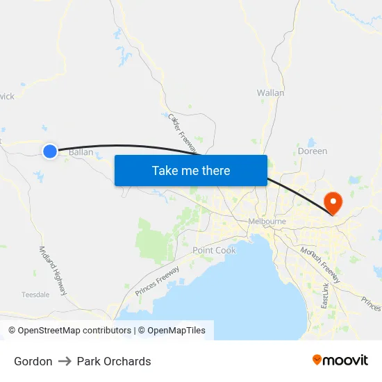 Gordon to Park Orchards map