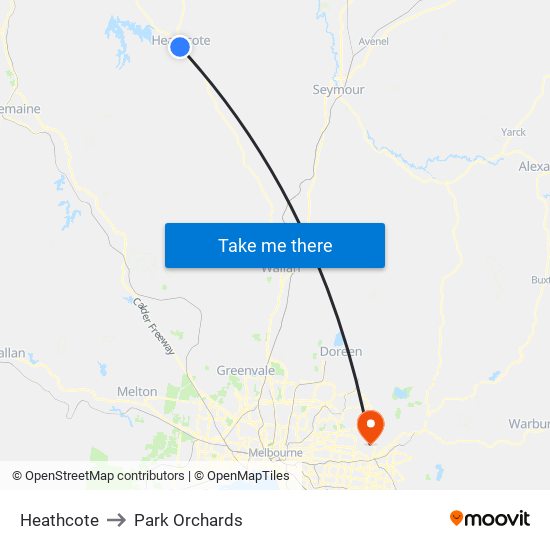 Heathcote to Park Orchards map