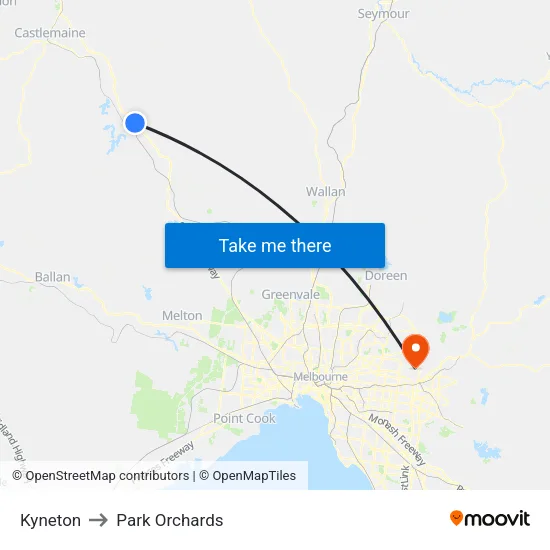 Kyneton to Park Orchards map