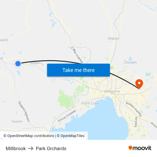 Millbrook to Park Orchards map