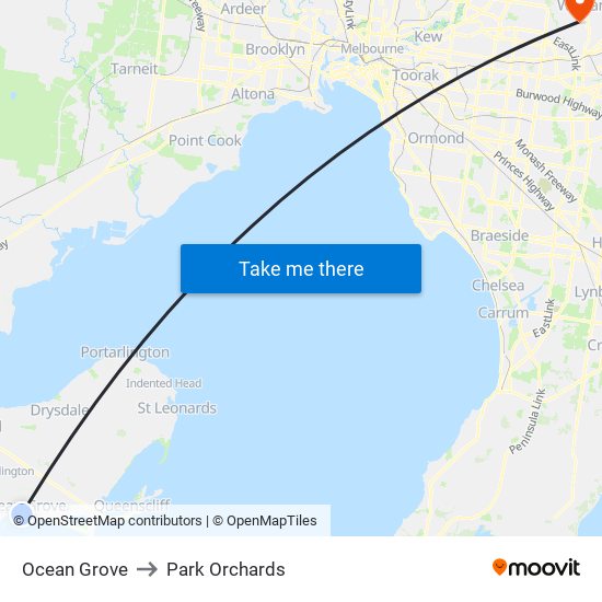 Ocean Grove to Park Orchards map