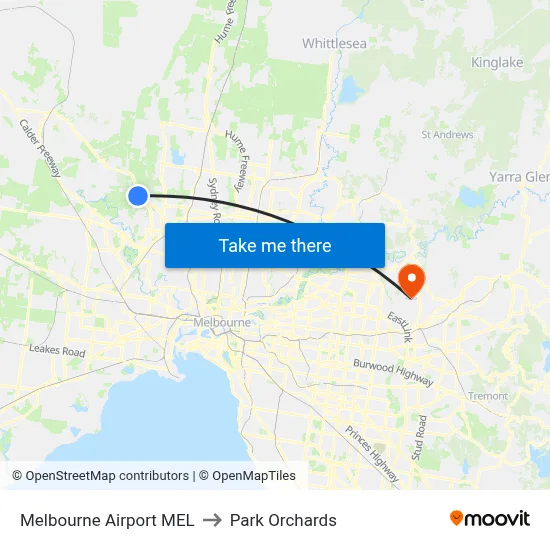 Melbourne Airport MEL to Park Orchards map