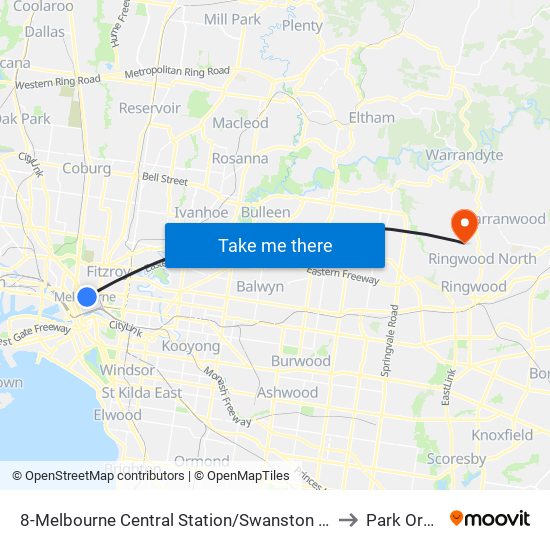 8-Melbourne Central Station/Swanston St (Melbourne City) to Park Orchards map