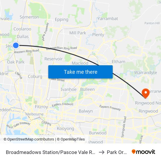 Broadmeadows Station/Pascoe Vale Rd (Broadmeadows) to Park Orchards map