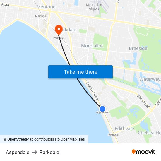 Aspendale to Parkdale map