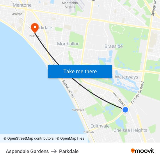 Aspendale Gardens to Parkdale map