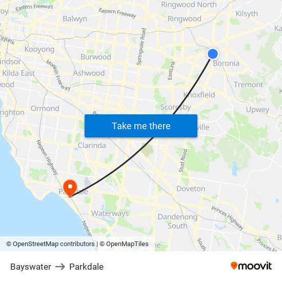 Bayswater to Parkdale map