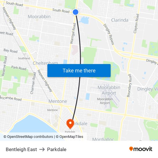 Bentleigh East to Parkdale map