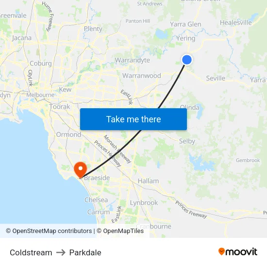 Coldstream to Parkdale map