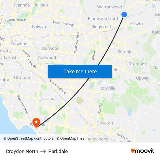 Croydon North to Parkdale map