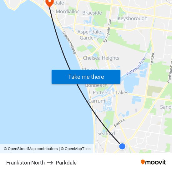 Frankston North to Parkdale map