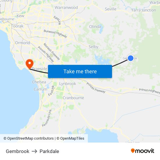 Gembrook to Parkdale map