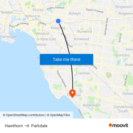 Hawthorn to Parkdale map