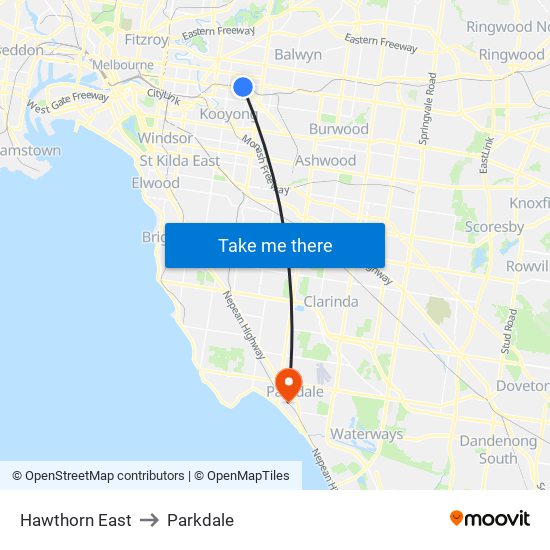 Hawthorn East to Parkdale map