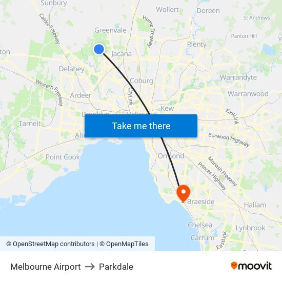 Melbourne Airport to Parkdale map