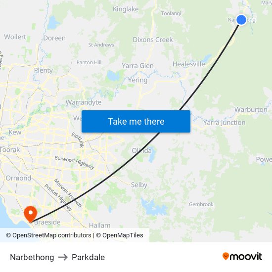 Narbethong to Parkdale map