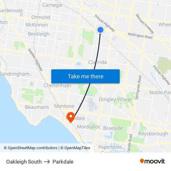 Oakleigh South to Parkdale map