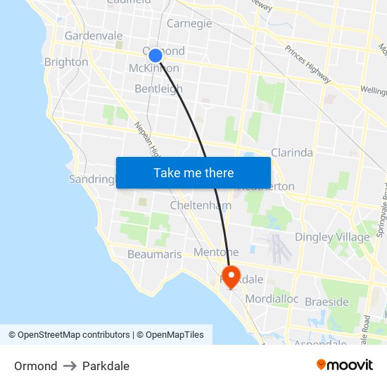 Ormond to Parkdale map