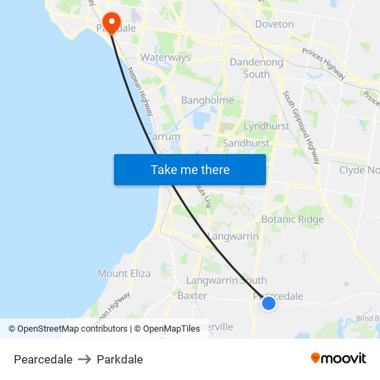 Pearcedale to Parkdale map