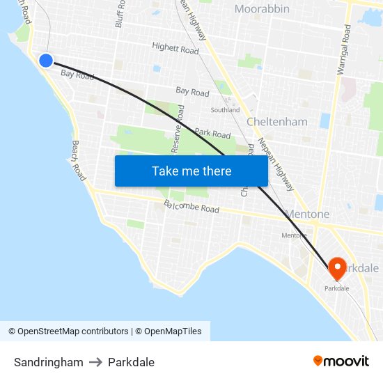 Sandringham to Parkdale map