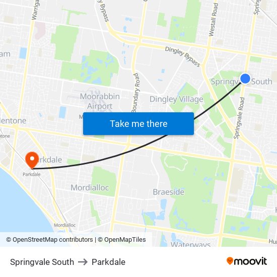 Springvale South to Parkdale map