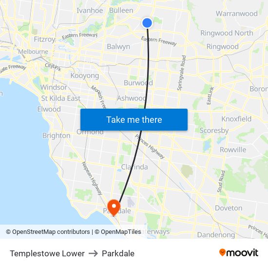 Templestowe Lower to Parkdale map