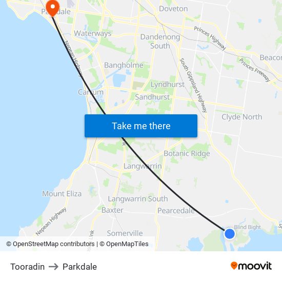 Tooradin to Parkdale map