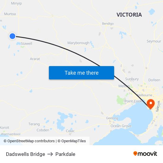 Dadswells Bridge to Parkdale map