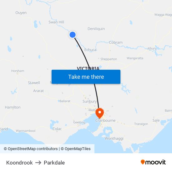 Koondrook to Parkdale map