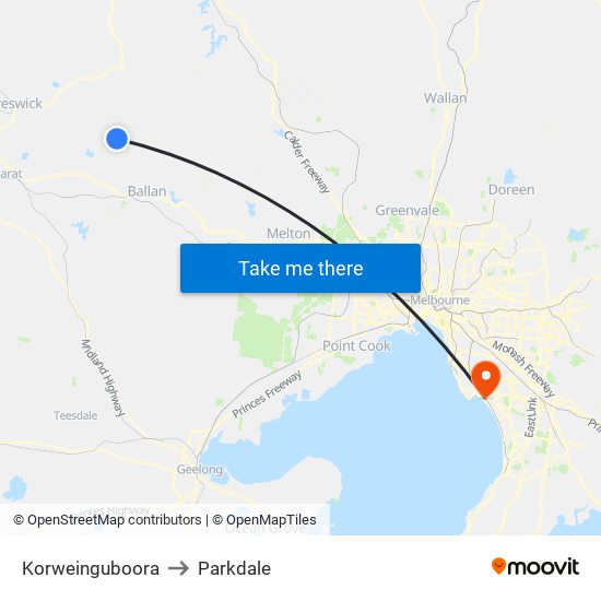Korweinguboora to Parkdale map