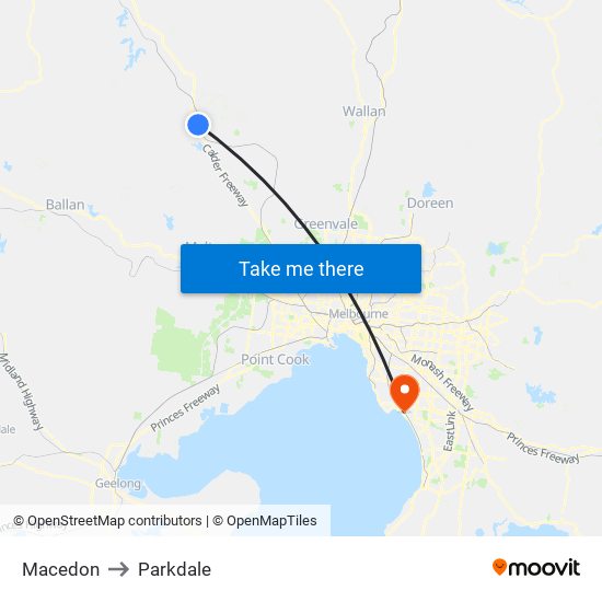 Macedon to Parkdale map