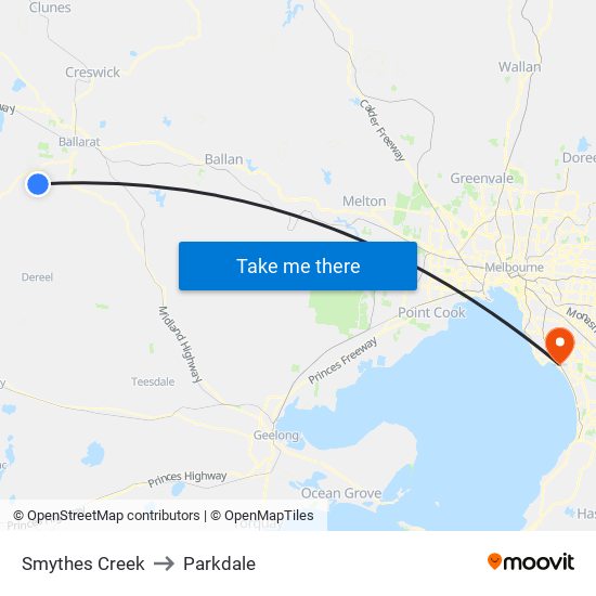 Smythes Creek to Parkdale map