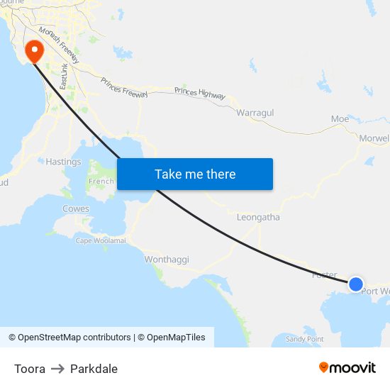 Toora to Parkdale map