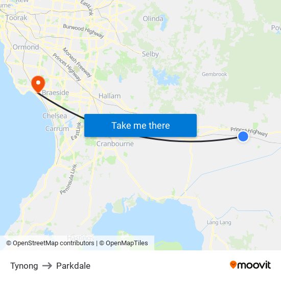 Tynong to Parkdale map