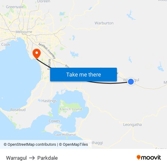 Warragul to Parkdale map