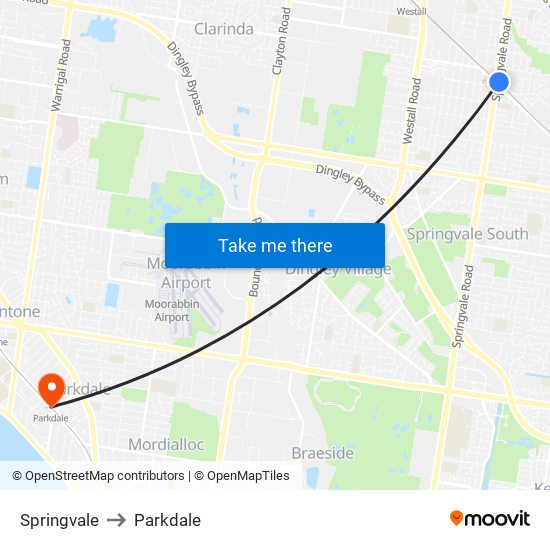 Springvale to Parkdale map