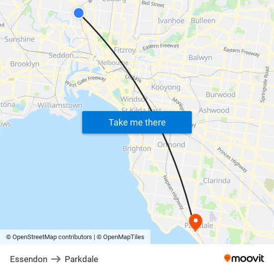 Essendon to Parkdale map