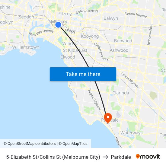 5-Elizabeth St/Collins St (Melbourne City) to Parkdale map