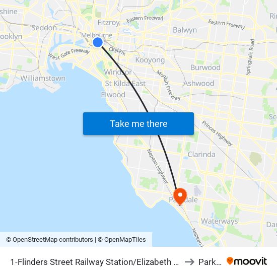 1-Flinders Street Railway Station/Elizabeth St (Melbourne City) to Parkdale map