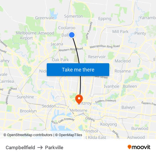 Campbellfield to Parkville map