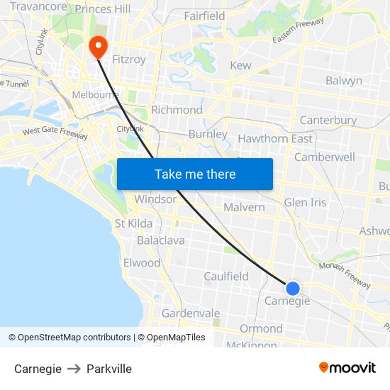 Carnegie to Parkville map